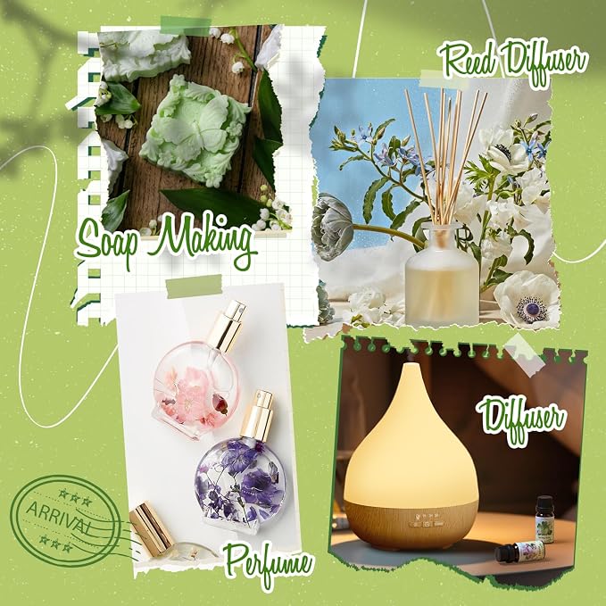 Spring Essential Oil Set of Premium Fragrance Oils for Diffuser- Includes Cherry Blossom, Fresh Cut Grass, Spring Rain, Bamboo, Freesia, Jasmine Diffuser Oils, Candle Making for Aromatherapy, Home Car