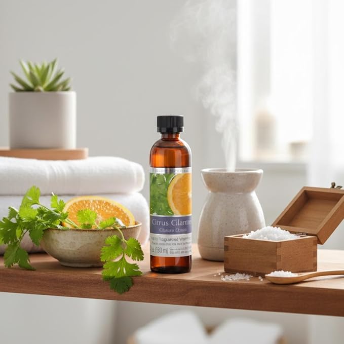 Hosley's Set of 2, 5 oz Citrus Cilantro Fragrance Warming Oils. Ideal Gift for Weddings, spa, Reiki, Meditation, Bathroom Settings. P1