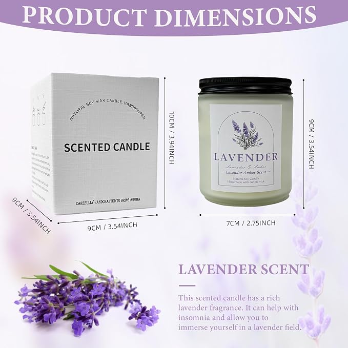 Lavender Amber Scented Candles with Crystals Inside, 9oz Soy Candles for Home Decor, Birthday Spiritual Gift Mothers Day Candle for Women Mom