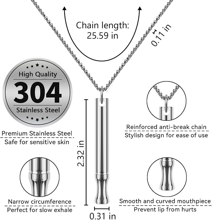 LAMKHOO Breathing Necklace to Quit Smoking and Vaping - Refillable Essential Oil Diffuser, Fidget Necklace for Anxiety Relief, Smokeless Inhaler with 4 Cotton Pods