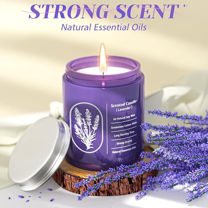 WarmEmbrace Lavender Jar Candles, 7.6 oz Purple Jar Candle, Natural Soy for Women, 80 Hour Long-Lasting Burn Scented for Birthday Home Scented - 2 Pack