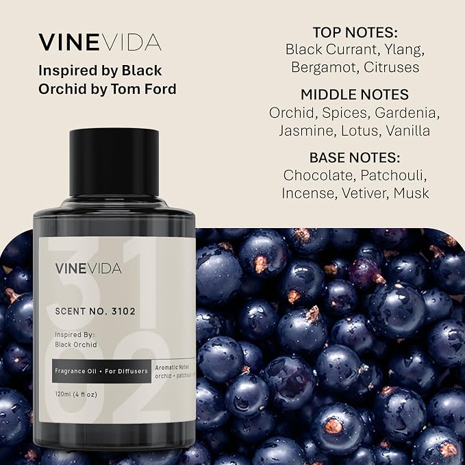 VINEVIDA [4 Oz] Inspired by: Black Orchid; Diffuser Oil Refill | Premium Scent Diffuser Oil for Home | Non-Toxic Fragrance