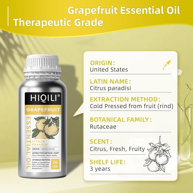 HIQILI 16 Fl Oz Grapefruit Essential Oil, for Diffuser, Skin Care