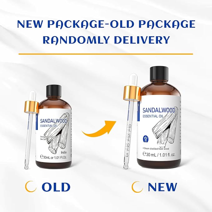 HIQILI Sandalwood Essential Oils 1 Fl Oz, for Skin, Diffuser, Perfume, Candle Soap Making, Includes Premium Quality Glass Dropper