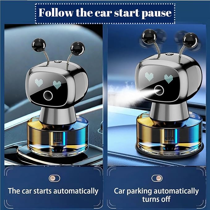 Robot Intelligent Aromatherapy Machine, Smart Cute Robot Car Air Freshener - Fine Spray/Fillable/Four-Gear Adjustment/Vibration Sensing/On-Off/Large Capacity Long-Lasting Fragrance/Gray-V2(Osmanthus)