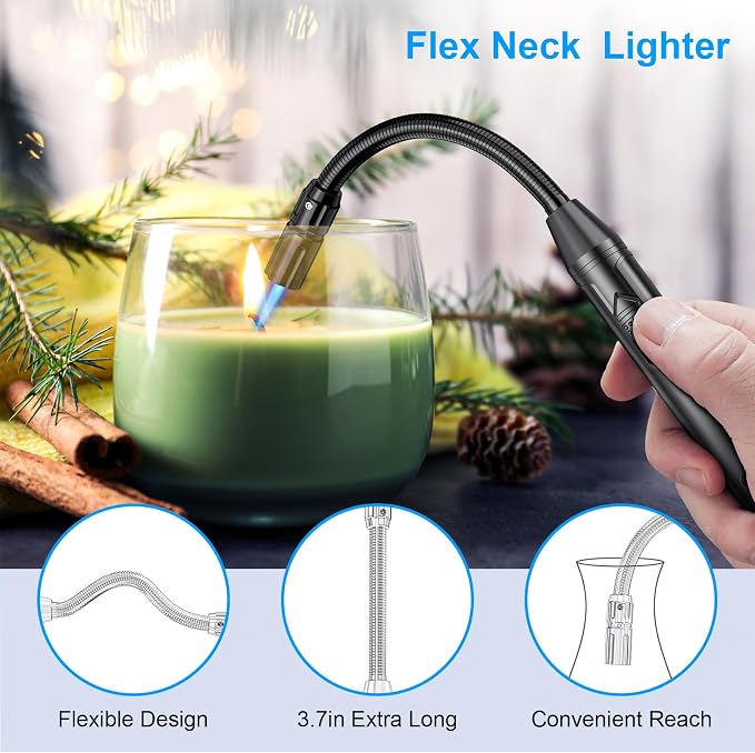 TOPKAY Torch Lighter Refillable Butane Lighter Long Flexible Neck Multipurpose Lighter for Candles Grill BBQ Fireplaces Kitchen Camping (No Prefilled)