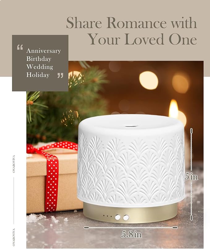 Essential Oil Diffuser - 280ml Ceramic Diffuser for Large Room & Commercial Use, 2.4MHz Aromatherapy Diffuser with Cool Mist Humidifier & Night Light, Ideal for Bedroom, Office, Yoga, Spa, Gifts