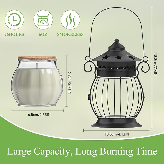 Citronella Candles Outdoor, 2 x 6oz Scented Candles with Vintage Metal Lantern Holder, Natural Citronella Soy Wax Candles, Lemongrass Candles for Patio, Garden, and Camping - Gifts for Women