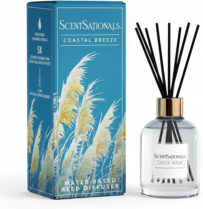 ScentSationals Water-Based Reed Diffuser - Coastal Breeze - 5 FL OZ Aromatherapy Reed Diffuser