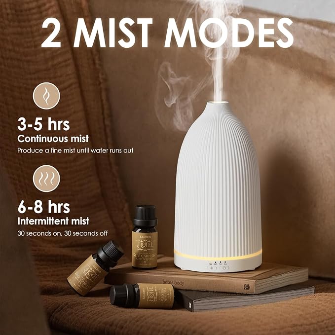 SALKING Essential Oil Diffuser, 100ml Aromatherapy Diffusers with Adjustable Mist Mode Timer Setting, Ultrasonic Diffusers for Essential Oils, 8 LED Colors, for Office Home (White)