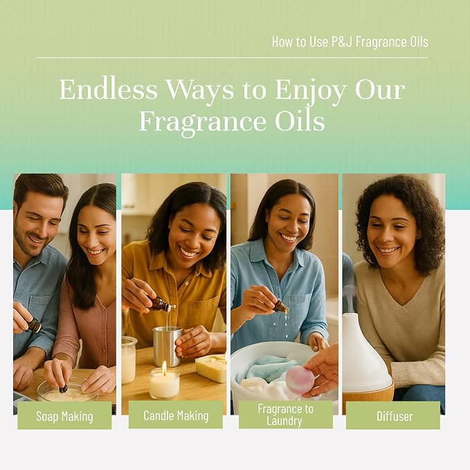 P&J Trading Summer Set of 6 Fragrance Oils - Peach, Strawberry, Plumeria, Coconut, Ocean Breeze, Pina Colada Candle Scents, Soapmaking, Diffuser Oil