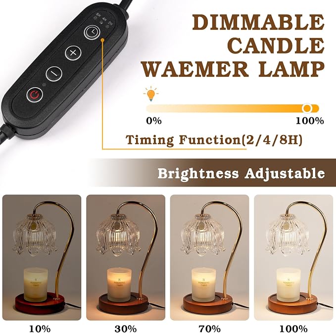 Funistree Flower Candle Warmer Lamp with Timer, Dimmable Candle Lamp Warmer, Christmas Birthday Gifts for Women Mom Her, Housewarming Home Decor, Lotus Wax Warmer for Yankee - Clear Lily 10 Inch