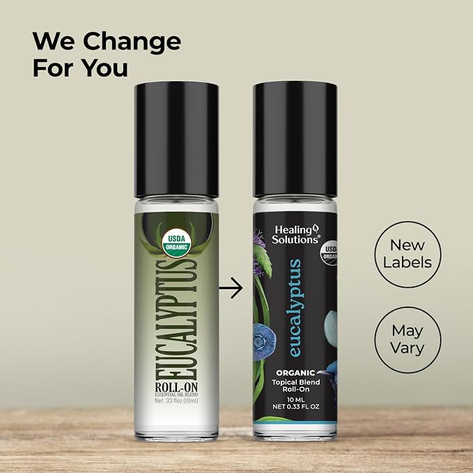 Healing Solutions (2 Pack) USDA Certified Organic Eucalyptus Essential Oil Roll-On Set - Rub on Chest and Breathe, for Skin