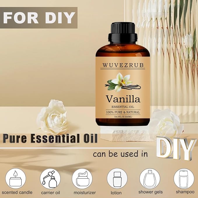 Vanilla Essential Oils, 240ML Pure and Natural Essential Oil for Aromatherapy Diffuser - Vanilla /8 Fl Oz