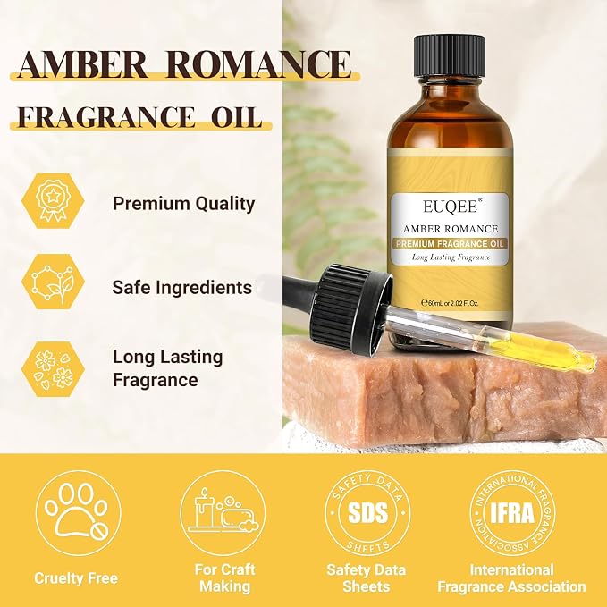 EUQEE Amber Romance Fragrance Oils, 2.02 Fl oz/ 60ml Essential Oils for Diffuser, Candle Making, DIY Soap with Glass Dropper