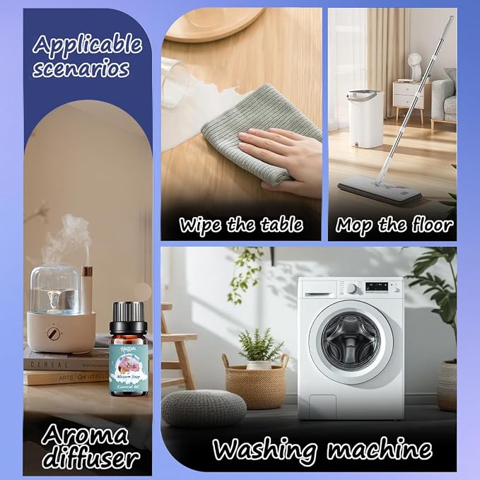 Laundry Essential Oils Set, Diffusers Oils for Home, Clean Fragrance Scents Blends for Humidifiers, Candle Soap Making, Including Clean Home,Blossom Soap,Lavender,Fresh Linen,Fresh Cotton,Lemongrass