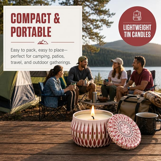 24 Pack Citronella Candles Outdoor, 2.5 oz Soy Wax Tin Candles with 8% Citronella Oil, Up to 600 Hours Total Burn Time, Portable Patio Candle Set for Backyard, Camping, BBQ & Summer Use