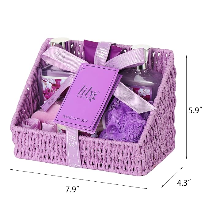 Gifts for Women, Birthday Gift - 9 Pcs Lavender Bath and Body Gift Basket, Set Spa Gift Basket for Women, Gift Baskets, Spa Kit | Christmas, Mothers Day, Valentines Day Gift Set for Her All Occasion