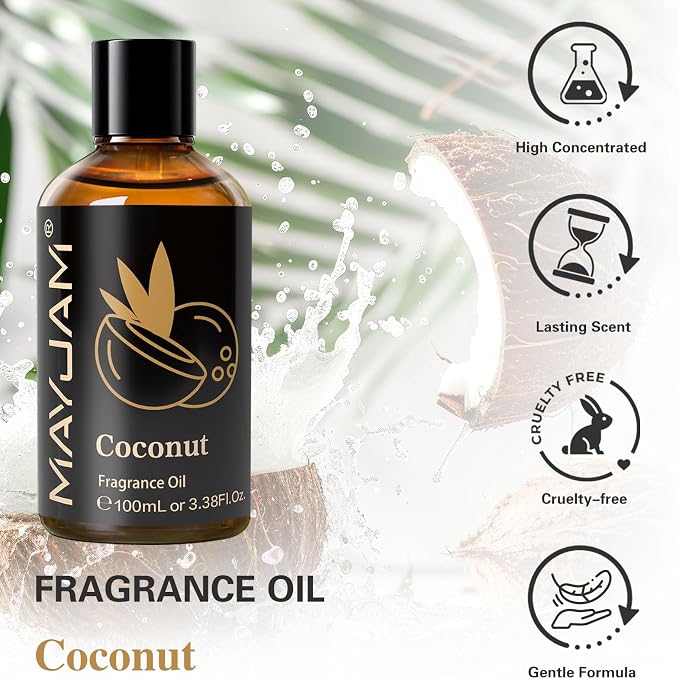 MAYJAM 100ML/3.38FL.OZ Coconut Fragrance Oils with Glass Dropper, Essential Oils for Diffusers for Home, Long Lasting Scented Oils for Diffusers Soap Candle Making