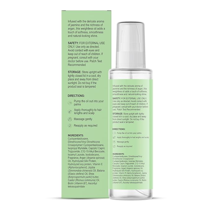 Botanic Hearth Argan & Jasmine Weightless Hair Oil, 3.4 fl oz | With Argan Oil & Jasmine Oil | Lightweight Non-Greasy Formula | Frizz Control, Smooth Shine & Soft Hair | For Dry, Frizzy & Fine Hair