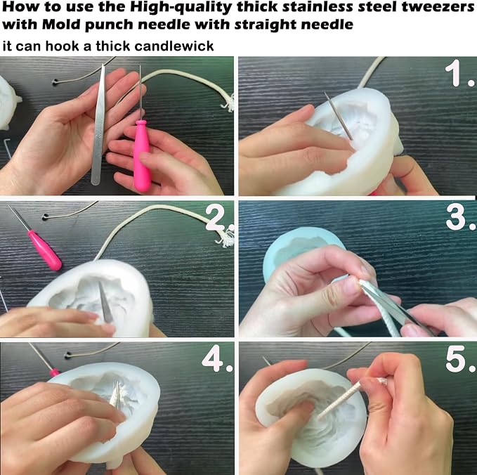 11 PCS Candle Punch Wicking Needle tools with Hook & Eye Mold Hole Punch Candlewick Inserting Tool Tweezer for Silicone Molds Large-Eye Candle Wicking Needle Threader for Candlewick of All Thicknesses