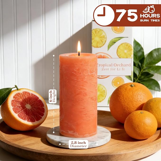 Fruity Scented Pillar Candle - 2.8x6 Inch, 75-Hour Burn, Pineapple & Grapefruit Luxury Aromatherapy Candle, Sweet Fruit Scent Pillar Candles for Home, Natural Fragrance Candle for Air Purify