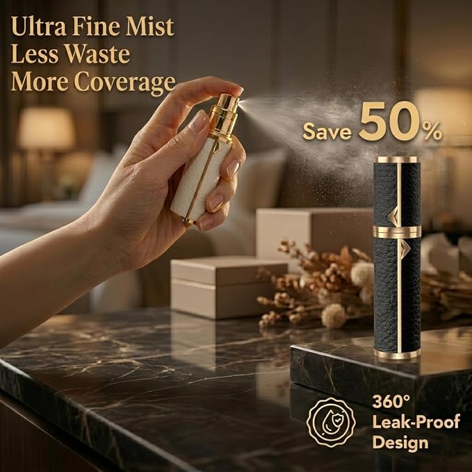 2PCS Perfume Travel Refillable Bottle, Luxury Leather Travel Perfume Atomizer 5ml, TSA Approved Leak-Proof Cologne Sprayer for Men Women, Portable Mini Perfume Bottle for Travel, Daily Use and Gift