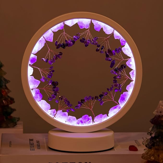 Runyangshi Crystal Night Lamp Natural Citrine Crystals Small Tree Bedside Ambient Lamp USB Port 3 Colours Adjustable Lamp Suitable Night Light for Living Room Bedroom Office Home Decor Gift