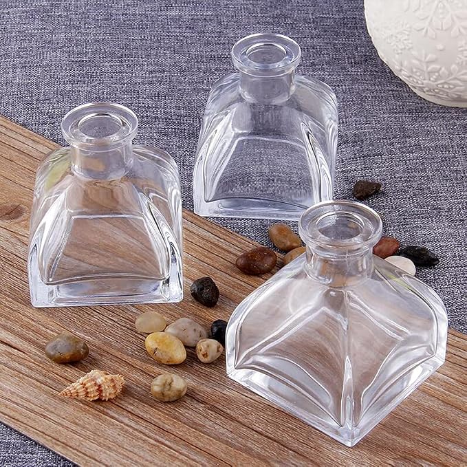 150ml/5oz Clear Glass Diffuser Bottles Square Refillable Essential Oil Jars DIY Fragrance Storage for Home Office Decor Crafts