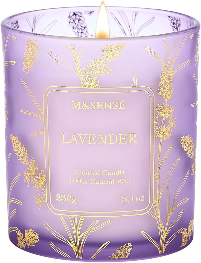 M&SENSE Lavender Candles Vegan Soy, 8.1oz Lavender Scented Candles for Summer Relaxing Bathtub Aromatherapy Calming Sleep, 42-Hour Long Lasting Candle Non Toxic for Home, Fancy Gifts for Women & Men