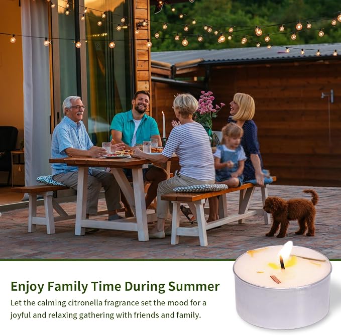 8 Pcs 6H Citronella Tealight Candles Indoor Outdoor, Decorative Scented Tealight Candles with 100% Palm Wax Base & Dried Lemongrass, Smokelss for Patio, Home, Outside Use