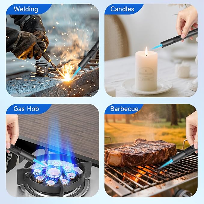 Torch Lighters 6 Inch Refillable Jet Flame Butane Lighters with Visible Fuel Window, Portable Long Lighter for Candle Grill Fireplace Camping BBQ. 2 Pack (Not Prefilled)