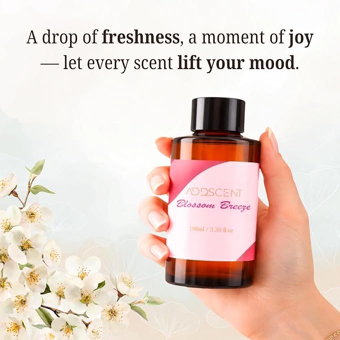 Blossom Breeze Fragrance Oil 100ml for Diffuser, Sweet Fruity and Floral Aroma for Bedroom Living Office Spa, Soft Uplifting Scent with Layered Notes for Cheerful and Welcoming Ambience