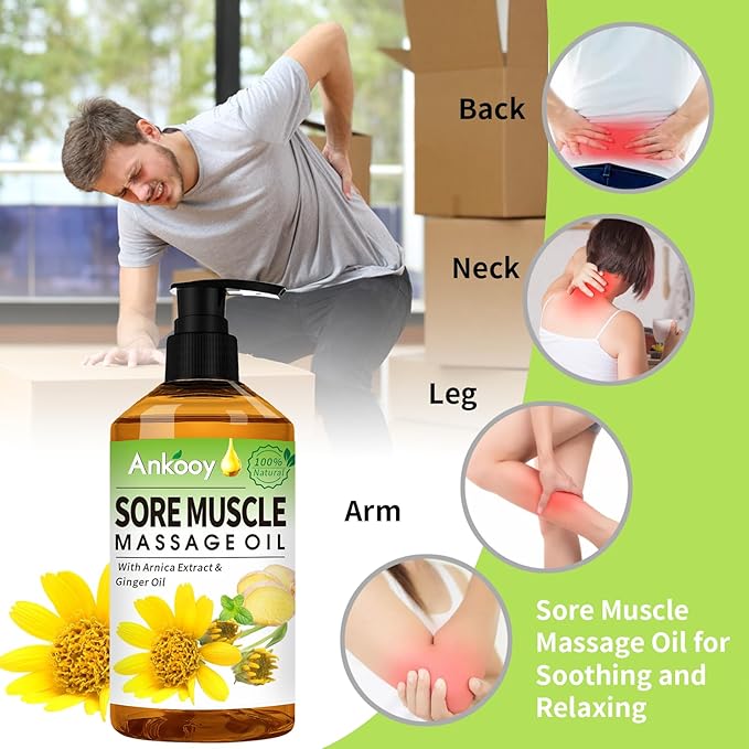 3 Pack Massage Oil for Massage Therapy,Sore Muscle Arnica Oil & Relaxing Lavender Oil & Ginger Oil Lymphatic Drainage & Massage Ball,Fathers Day Gift for Husband,Dad,Gifts from Wife,Daughter