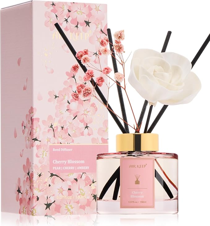 Airkeep Flower Reed Diffuser Set, Cherry Blossom Diffuser Set, 5.07 Fl.oz (150ml), Home Fragrance, Bathroom, Bedroom & Home Décor, Air Freshener