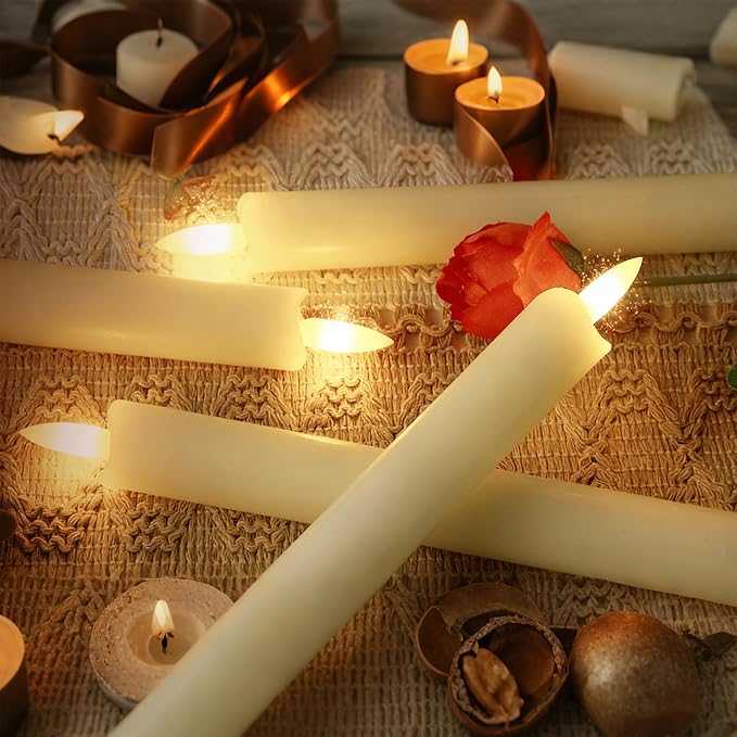 Lezonic Flameless Taper Candles with Remote Timer, Real Wax Battery Operated Flickering LED Fake Candles for Dining Table Centerpiece Wedding Christmas Mantel Decor, 0.8 x 9.5 inch