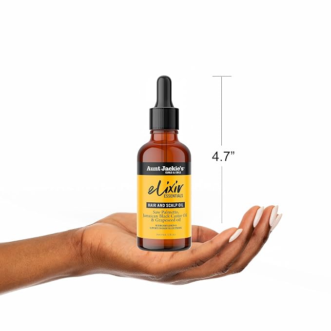 Aunt Jackie's Elixir Essentials Hair & Scalp Oil, Saw Palmetto, Jamaican Black Castor Oil & Grapeseed Oil, Nourishes, Thickens & Supports Hair Growth, 2 oz