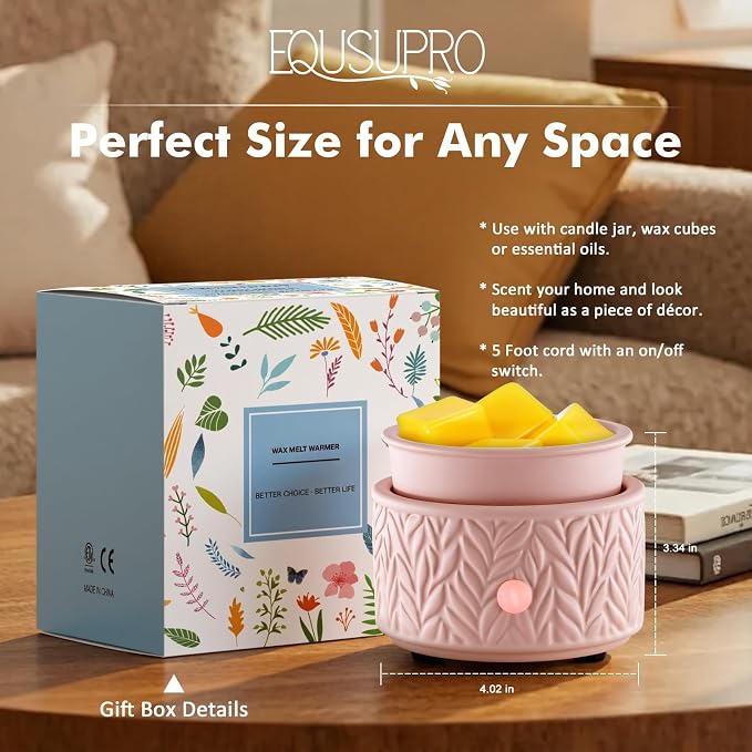 EQUSUPRO Wax Melt Warmer for Scented Wax Melts- Electric 4 in-1 Ceramic Candle Wax Warmer Burner Fragrance Wax Melter for Home Office Bedroom Living Room Decor & Gifts for Women