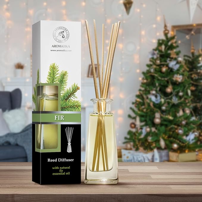 Pine Reed Diffuser 3.4 Fl Oz - Fresh & Long Lasting Coniferous Aroma - Pine Scented Diffuser - Home - Gift Set for Aromatherapy - Great Room Air Fresheners - Pine Tree Oil Diffuser