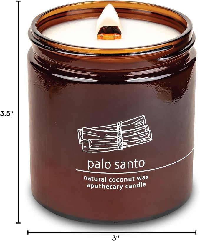 Hemlock Park Palo Santo Apothecary Scented Candle | Crackling Wood Wick, Botanical Fragrance & Coconut Apricot Wax | Up to 80 Hour Burn Time | 16 oz | Made in USA