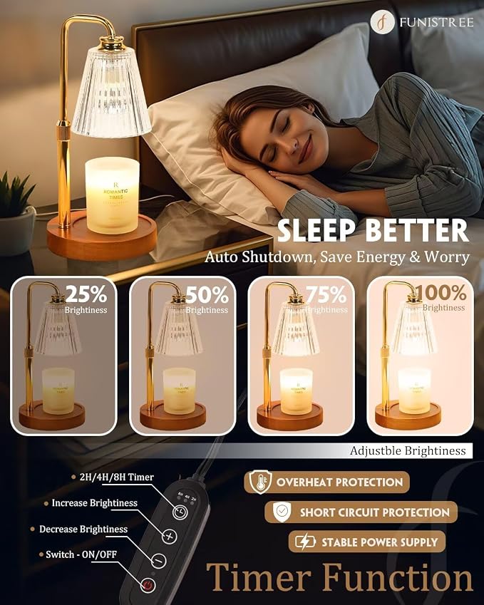 Candle Warmer Lamp with Timer Dimmable Crystal Vertical Stripe,Mothers Day Birthday Gifts for Women Mom, Adjustable Candle Warmer with 2 Bulbs, Candle Lamp for Jar Candles, House Warming Home Decor