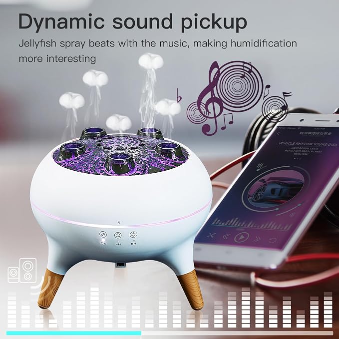 Essential Oil Diffuser 250ML,Jellyfish Diffuser Air Humidifiers Sound Pickup Ultrasonic Aromatherapy Diffuser Remote Control 7 Color Lights for Home Bedroom Office Hotel(White)