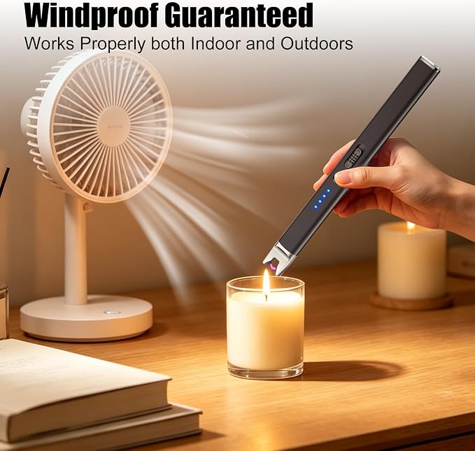 LcFun Candle Lighter Electric USB Rechargeable Plasma Arc Lighter with Safety Lock, Windproof Flameless Lighters Long Stem Matches for Candle, Grill, BBQ, Camping, Gas Stoves