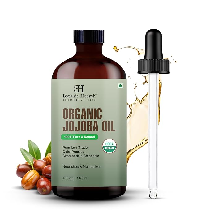 Botanic Hearth USDA Organic Jojoba Oil 4 Fl Oz |100% Pure and Natural- Cold Pressed & Hexane Free Natural Hair Growth Oil for Eyelashes, Eyebrows, Skin, Body, Face, Nails & Scalp