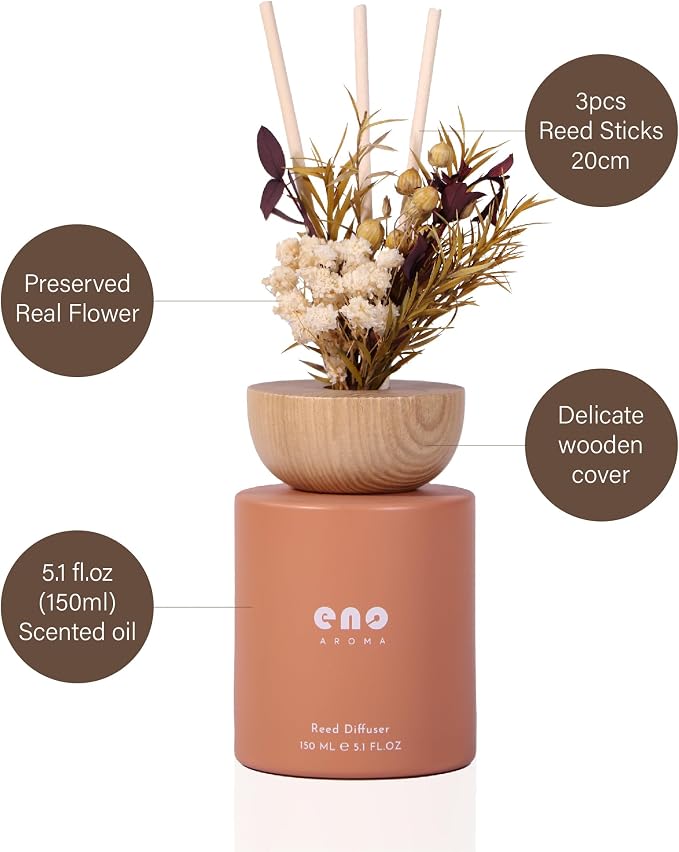 Reed Diffuser Set with Dried Flowers, 5.1 fl oz / 150ml, Mango Papaya Salad - Home Fragrance Diffuser with Sticks for Bathroom Shelf Decor, Bedroom, Office & Gift
