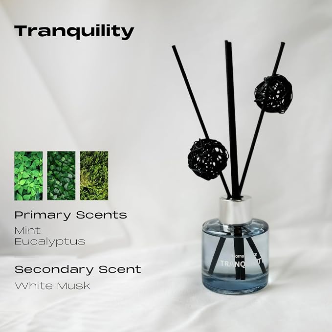 Reed Diffuser Set of 3 | Aromatherapy Fragrance Oil | 12 Sticks and 6 Rattan Balls, 3 x 50ML | Home, Office, Bathroom, Bedroom Essentials (Eucalyptus, Jasmine, Lemongrass, Sky Blue)