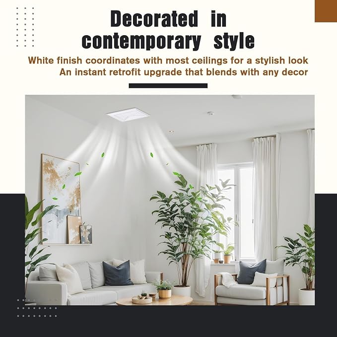 Bathroom Exhaust Fan Cover Square Ceiling or Wall Mounted | With Springs, Replacement Parts, Air Diffuser Diverter, Ventilation Fan Compatible