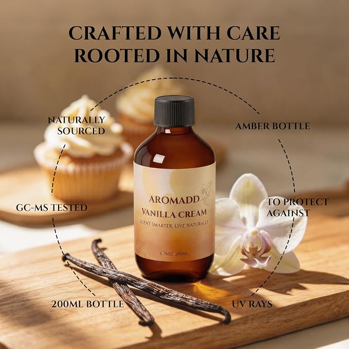 AROMADD Vanilla Cream Diffuser Oil, Warm Vanilla & Caramel Scent, Soft Sweet & Cozy Aroma, Long Lasting Fragrance Oil for Waterless Diffusers & Home Fragrance, 6.76 Fl Oz (200ml)
