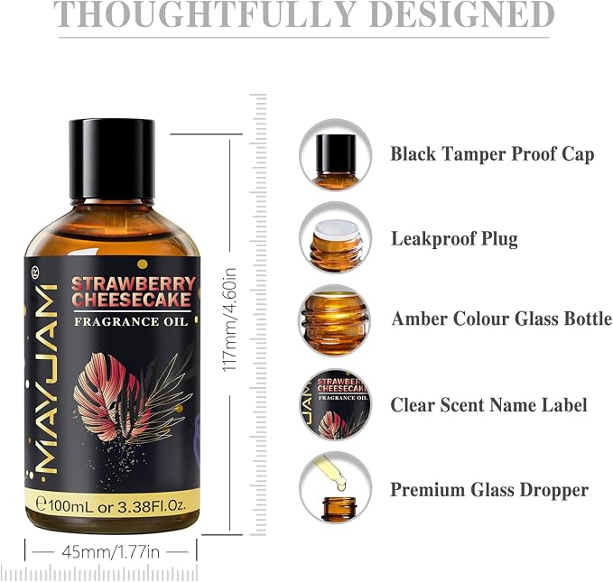 Strawberry Cheesecake Fragrance Oil Essential Oil, MAYJAM 3.38FL.OZ Strawberry Cheesecake Oil for Diffusers for Home, Long Lasting Scented Oils for Soap Candle Making - 100ML