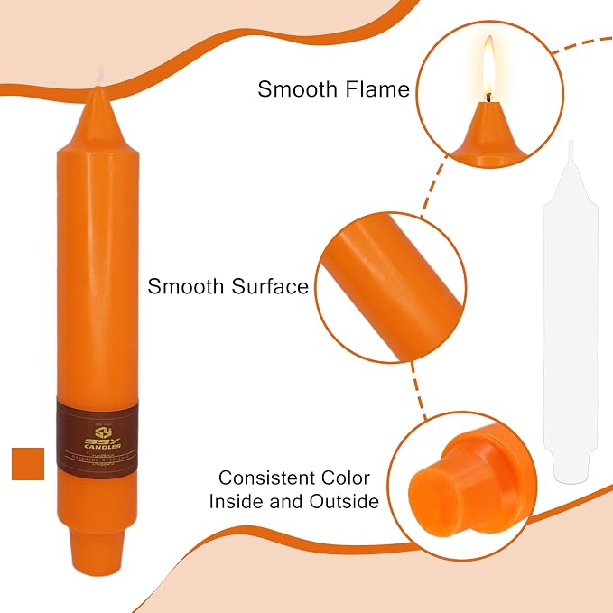 Short Orange Chunky Taper Candles 7 Inch Set of 4 Candlesticks Fat Candles Handmade Clean Burning Unscented Candles for Dinner Country Farmhouse Bedroom Meditation Wedding Home Decor Sanctuary